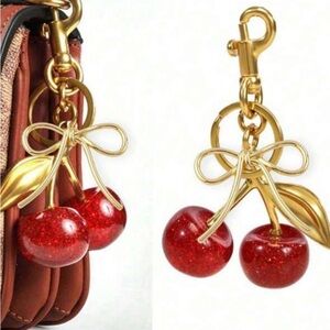 Cherry Keychain with Gold Accents